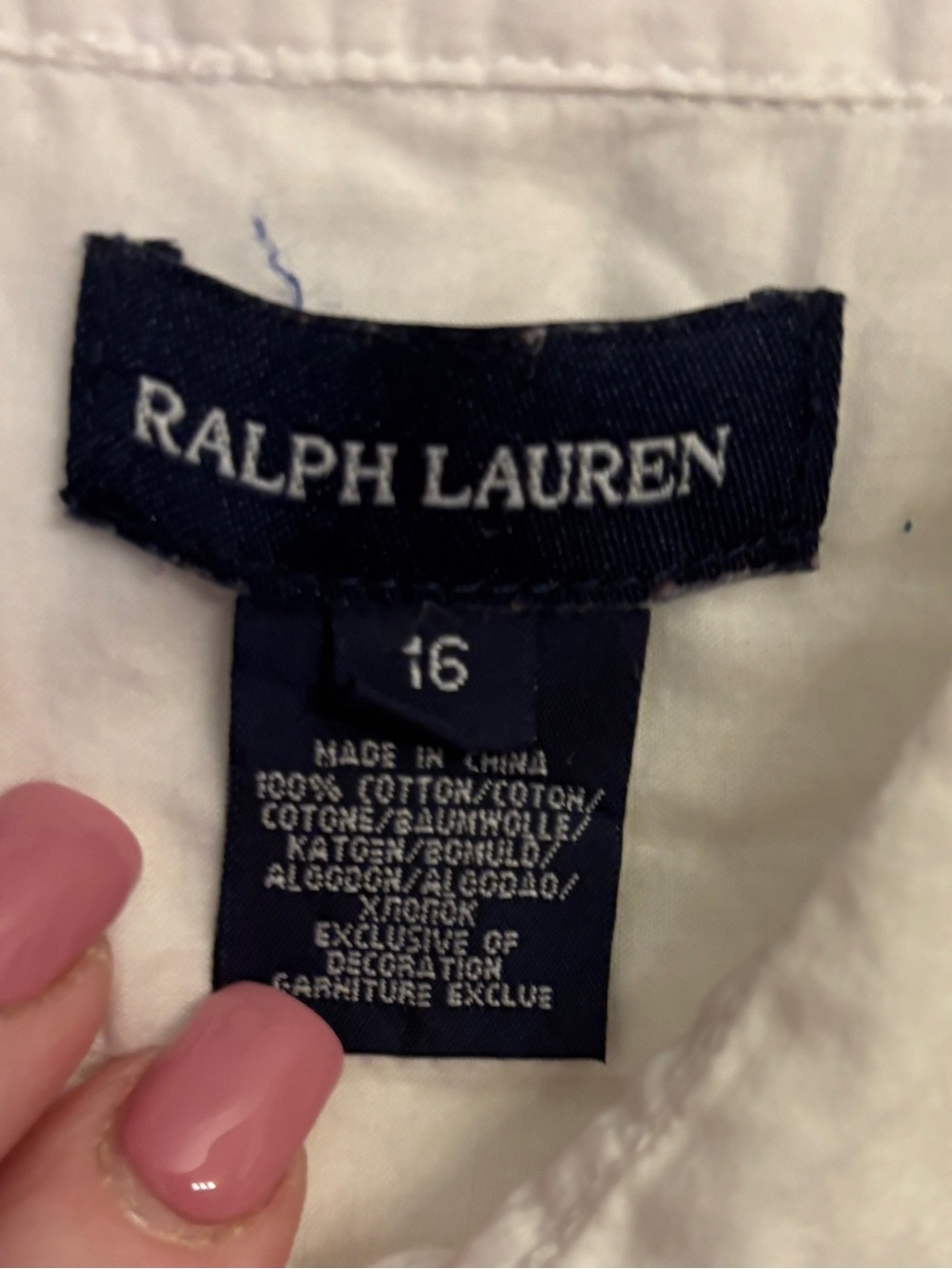 Ralph Lauren White 100% Cotton Button-down Ruffled Shirt ~ Child’s Size 16 - Picture 3 of 13